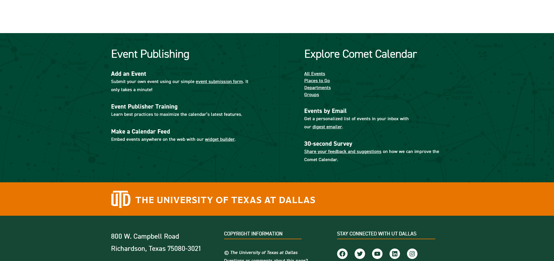 Screenshot of the Comet Calendar
